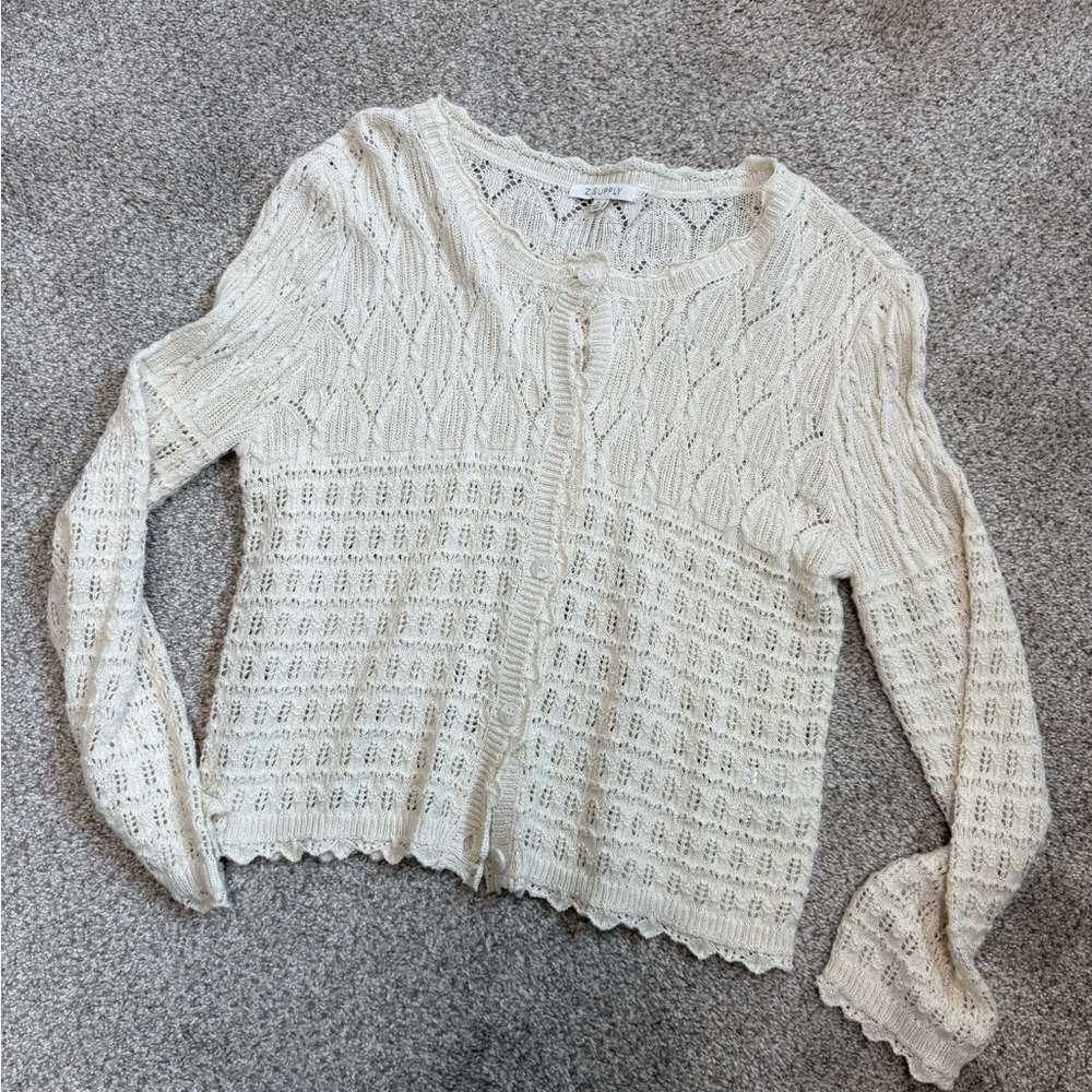 Z Supply Lightweight Open-Knit Button Cardigan in Cream small